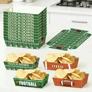 16pcs Rugby Party Decorations, Disposable Rugby Paper Snack Trays, Super Bowl Parties, Birthday, Tailgates and Large Sports-thened Events - 4 Designs Elegant Plastic Plates Set