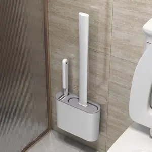 Wall Mounted Toilet Brush with Holder, Including 2 Brushes & 1 Holder, Flexible Brush Head with Silicone Bristles Toilet Brush and Holder Set, Toilet Cleaning System