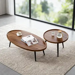 Modern Nesting Side Table Set of 2, Walnut Coffee Tables for Living Room, Mid Century Modern Nesting Side Tables for Living Room Farmhouse End Table for Small Spaces Sofa Bedside Balcony Walnut