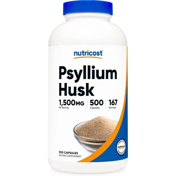 Nutricost Psyllium Husk High Fiber Capsules - 1500mg Per Serving, 500 Capsules, Non-GMO, Gluten-Free, NSF Certified, Digestive Aid Dietary Supplement, Gut Support, Adults