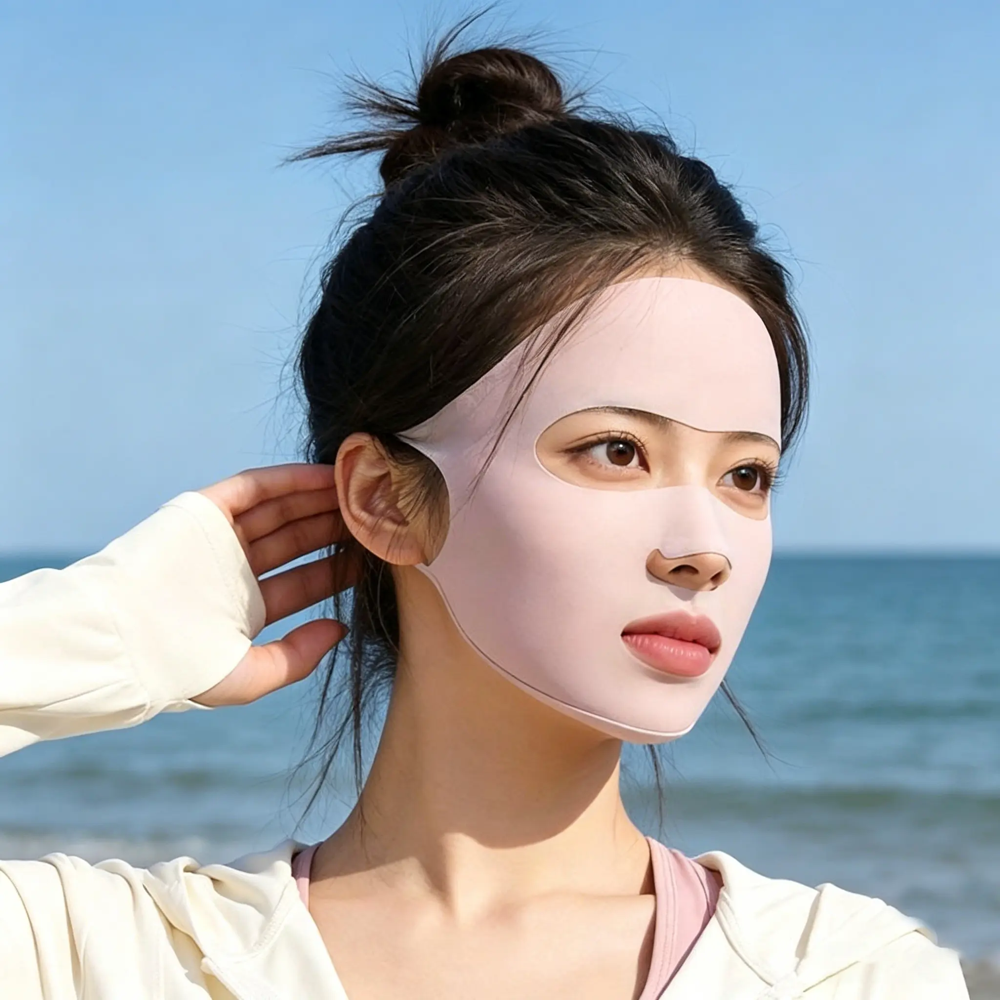 Ice Silk Full Face Sun Protection Mask, Open-Design UV Shield for Golf, Bikini-Wear Compatible Sports Face Cover