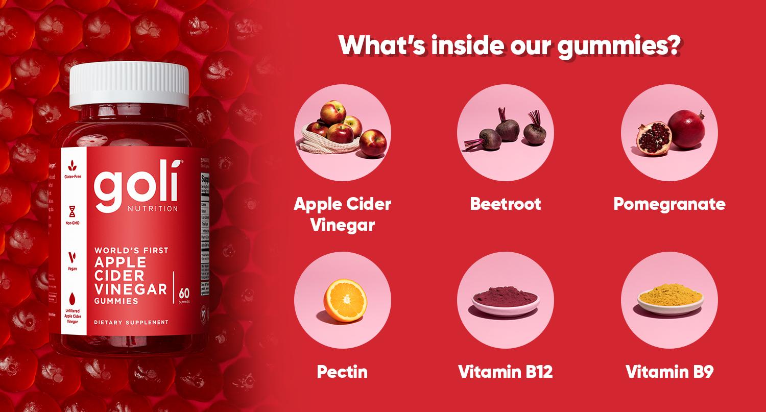 Goli Apple Cider Vinegar Gummy Vitamins, World's First - Vitamin B12, Gelatin-Free, Gluten-Free, Vegan & Non-GMO. America's #1 Apple Cider Vinegar Vitamin Brand
