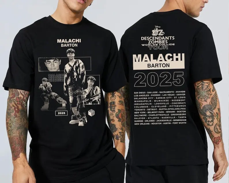 Descendants Zombies Worlds Collide Tour Malachi Barton T-Shirt, Summer Tour 2025 Shirt, Zombies 4 Summer Music Festival Cotton Grey