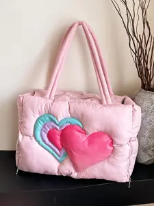 Women's Colorblock Heart Shaped Design Tote Bag, Fashionable Quilted Design Shoulder Bag for Daily Used, Casual Trendy Versatile High-quality Daily Commuting Bag, Valentine's Day, Gift