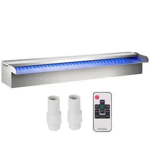 Pool Fountain Stainless Steel, Pool Waterfall 23.6" x 4.5" x 3.1"(W x D x H) with LED Strip Light, Waterfall Spillway Rectangular Garden Outdoor