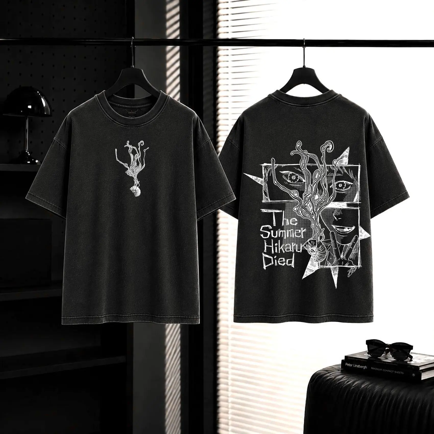 The Summer Hikaru Died Acid Washed Lightweight Cotton TShirt, Horror Anime Shirt, Perfect Gift for Anime Fans and Manga Lovers Menswear Top anime fan clothes Fabric Seamless Gamis Streetwear