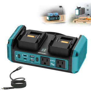 Azocek 350W Pure Sine Wave Power Inverter Compatible with Makita 18V Battery, Dual Battery Slots, 140W Type-C PD 3.1, 7A Fast Charger, Portable Power Station with 2 AC Outlets & 600LM LED