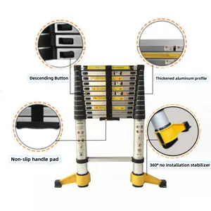Aluminum 11.5 FT Telescopic Ladder with 360° Rotatable Stabilizer Bar, Metal Tool Suction Magnetic Strip, Compact and Portable Anti-Slip Design