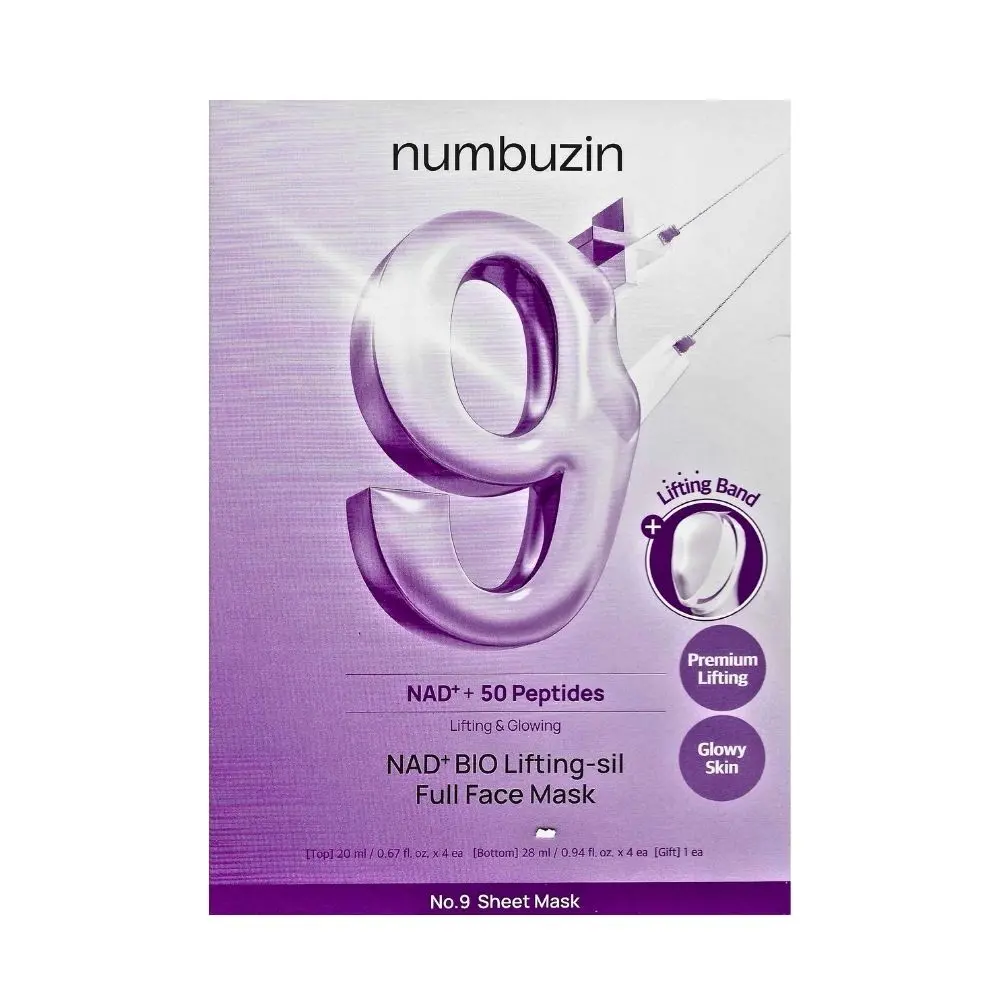 numbuzin NAD+ BIO Lifting-sil Full Face Mask No. 9 | .67 fl oz x 4 sheets | Lifting and Glowing | Facial Mask | Glowing &Radiant Skin