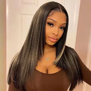 OQ HAIR Brown Balayage Highlight Straight Layered Cut Wig 7x5 Wear Go Glueless Human Hair Wigs Colored Beginner Friendly Pre Everything Wigs