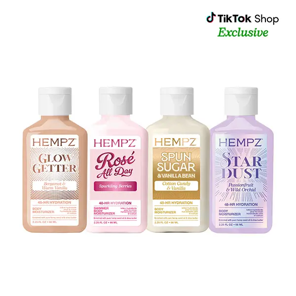 Hempz Exclusive Limited Edition Glow Getter, Rosé All Day, Spun Sugar, & Star Dust Festival Mini Lotion Shimmer Bundle