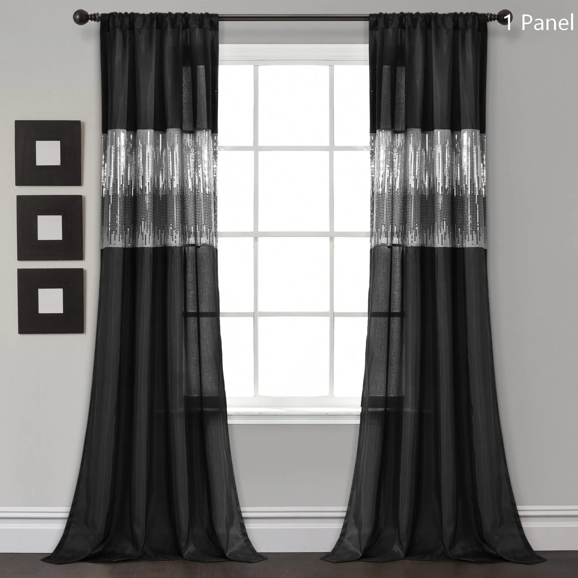 Lush Decor Night Sky Faux Silk Window Curtain Panel - Single (Sold Individually), 42"W x 63"/84"/95"/108"L or 84"W x 100"L, Multi-Colored Sequined, Classic Style for Living Room, Home and Room Decor, House Decor