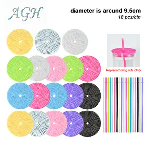 AGH US 18pcs/36pcs New Exclusive 16oz/24oz Replaced Bling Screw Lids and Straw ONLY Matching for 16oz/24oz Snow Globe Lava Drip Plastic Cups