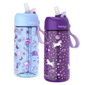Bentgo Kids Prints Water Bottle Bundle - Set Includes 2 Resuasble Water Bottles with Straw, Portable, Ideal for Kids on the Go - Drinkware