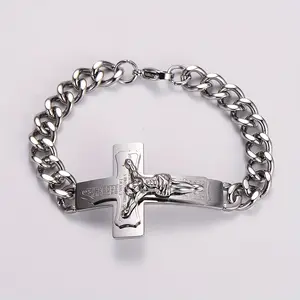 Men's Religious Jesus Prayer Curved Stainless Steel Bracelet