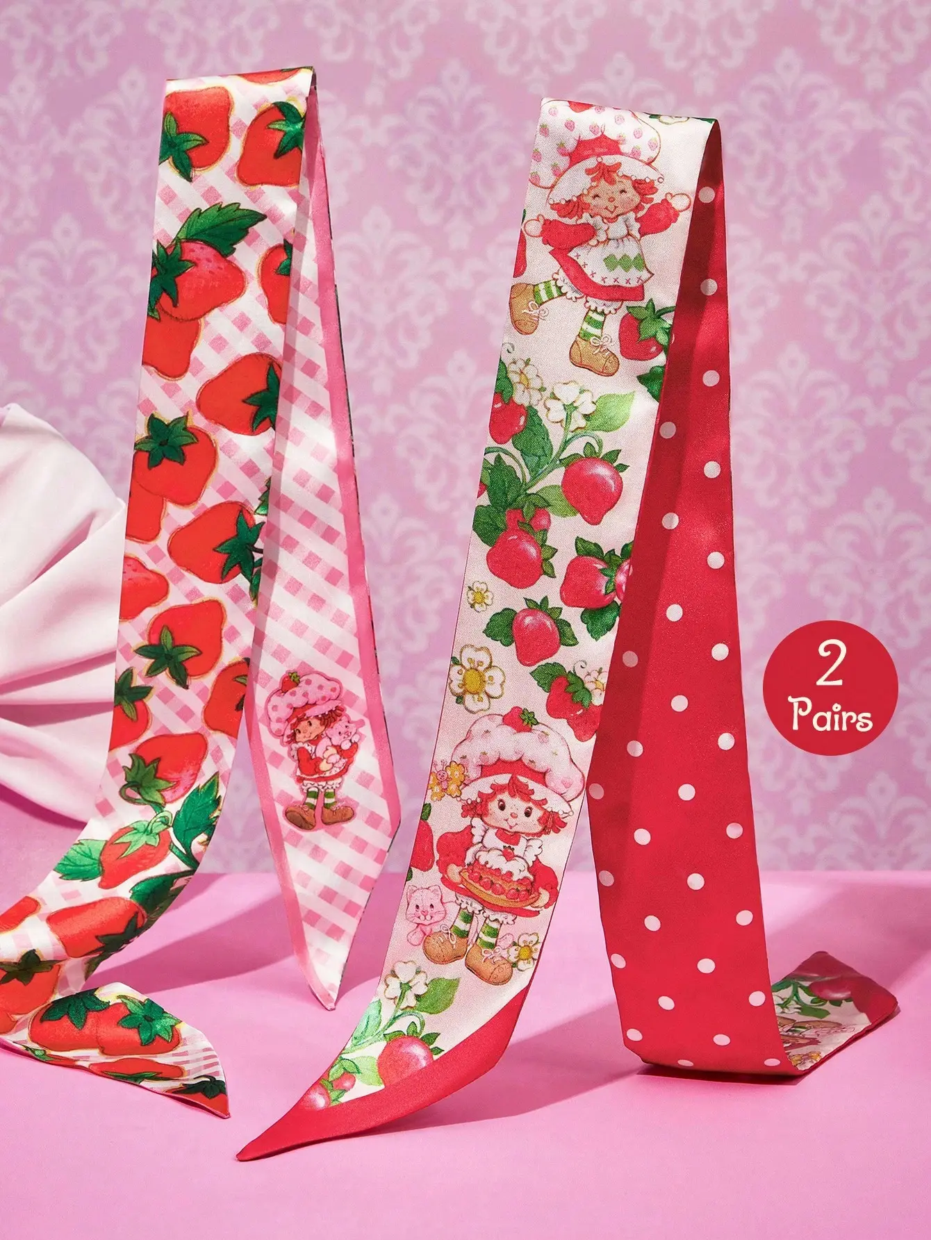 Strawberry Shortcake Women's 2-Piece Floral Hair Accessory Set, Charming Print Hairband, Versatile Tie, Bag Scarf Accent for Daily Use & Vacation, Two Piece Set