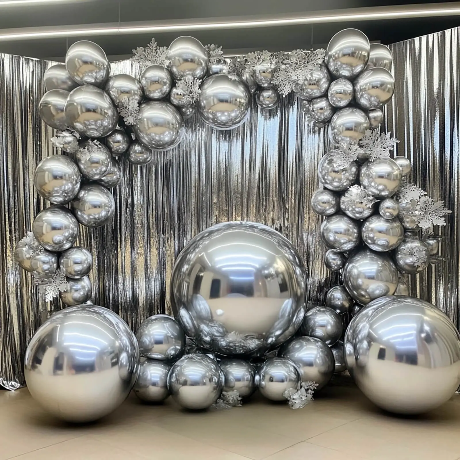 4-Pack 32 in Metallic Silver Mylar Foil Orbz Balloons, Helium or Air-Filled Party Decor for Birthday Events, Graduation Balloon Decor Festive Supplies