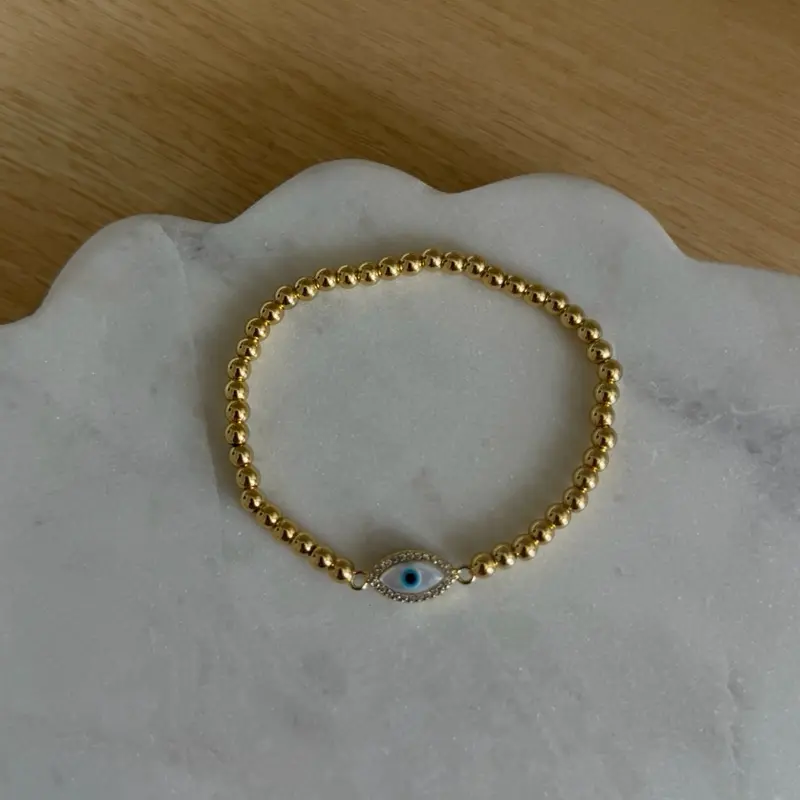 18K Evil Eye Beaded Strech Bracelet | Waterproof Handmade Bracelet