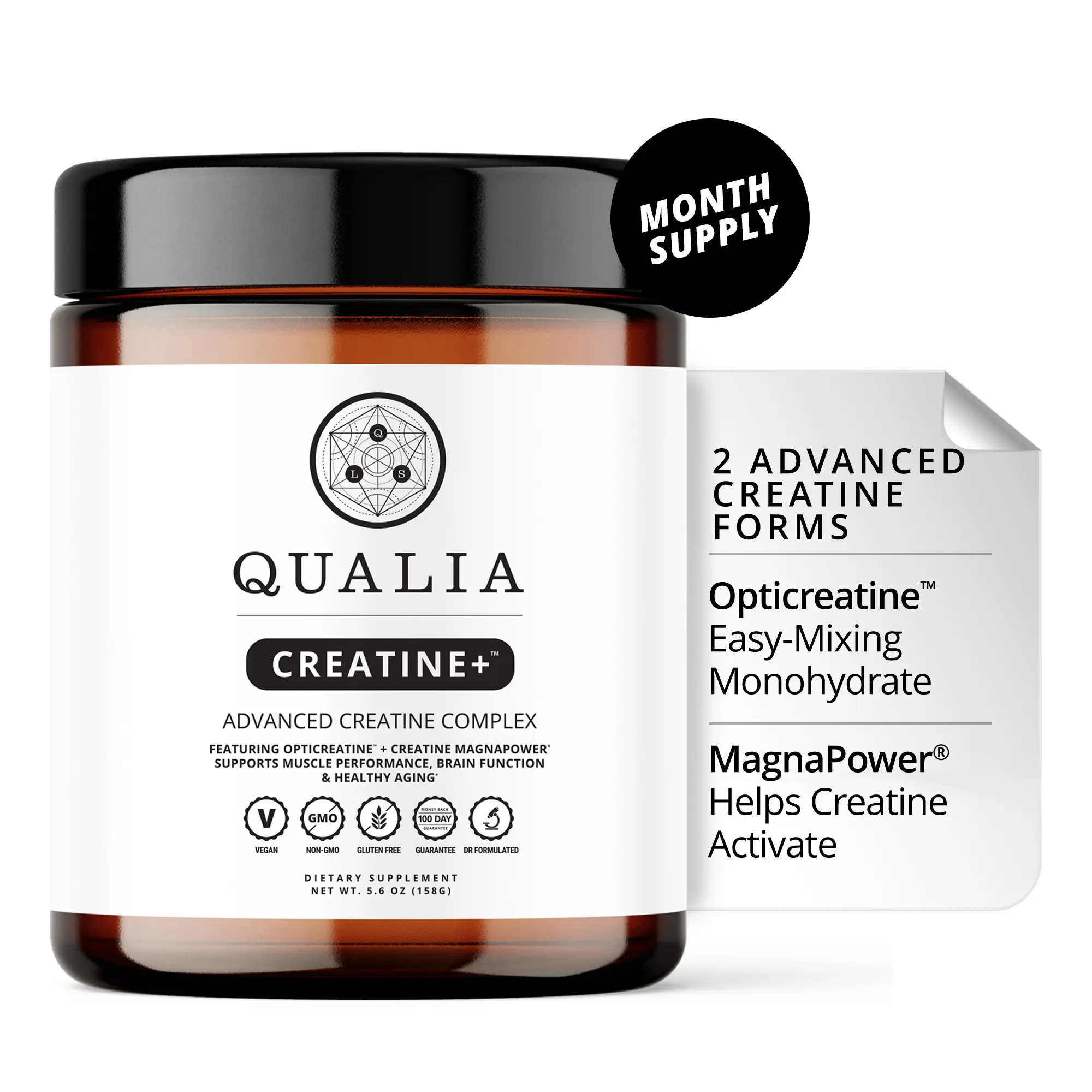 Qualia Creatine+ | 30-Day Supply | Advanced Creatine Complex | 2 Creatine Sources + Magnesium | Optimized Creatine Absorption | Muscle Performance, Brain Function & Healthy Aging