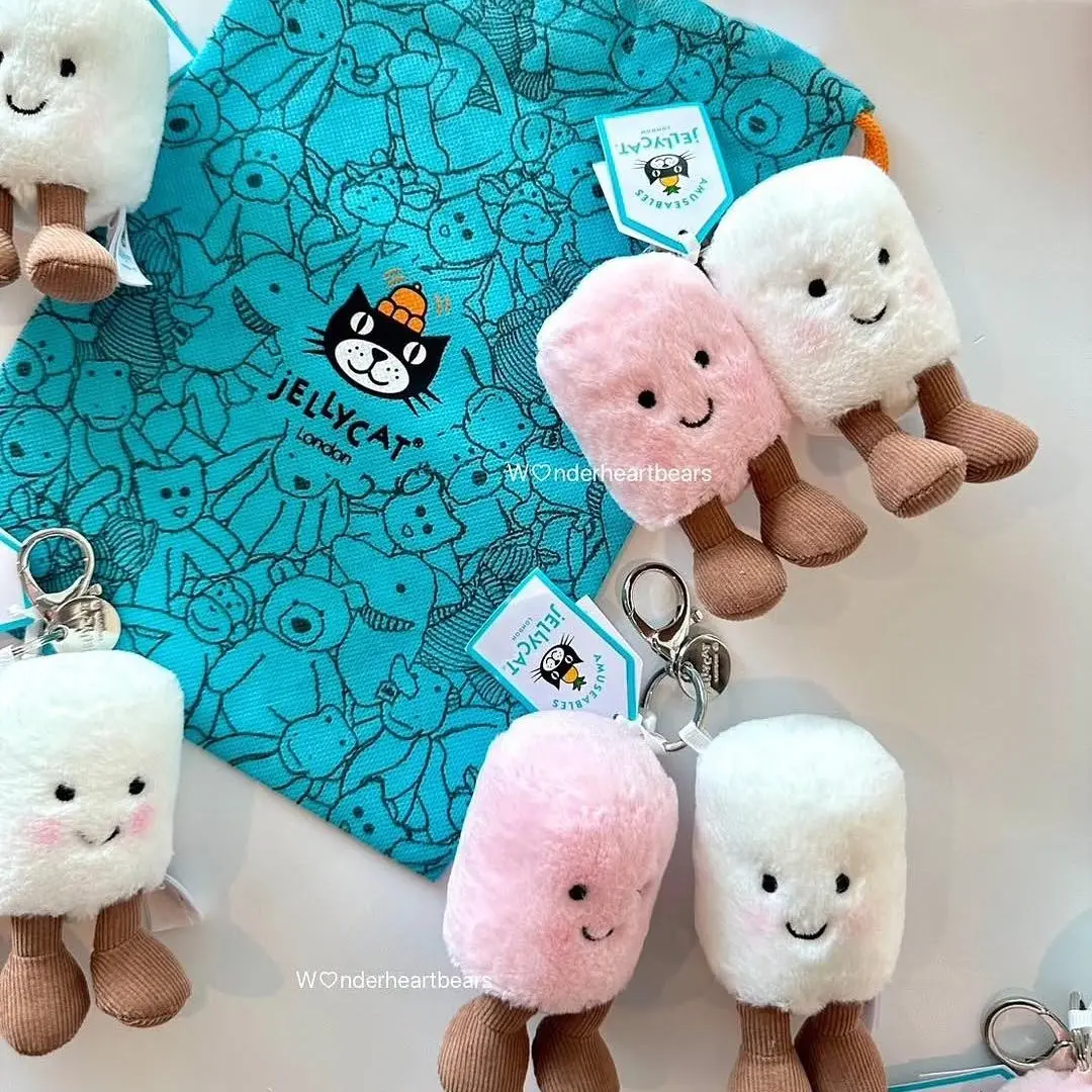 Official JellyCat Marshmallow Kawaii Plush Keychain Collection 2026 Genuine Bag Charm Cute Stuffed Animal Purse Pendant Gift Idea