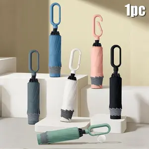 Portable Large Size Automatic Ring Hook Umbrella, Unisex All-Weather UV Protection Folding Sunshade, Compact Fashion Design for Outdoor Travel Rainy Season
