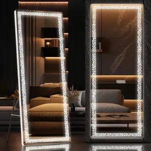 Hasipu 56" x 16" Full Length Mirror with LED Lights, Full Body Mirror with Triangle Pattern Light, LED Free Standing Floor Mirror, Wall Mounted Mirror Dimming & 3 Color Modes for Bedroom, Black White Decoration Decorating