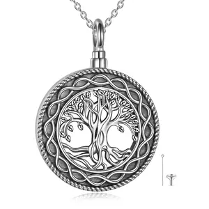 Tree of Life Urn Necklace Sterling Silver Circle Cremation Pendant Necklace Family Layered Sterling