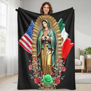 Virgin Mary flannel blanket with USA and Mexico flag floral print  soft warm lightweight  perfect for home decor  church gatherings  holiday celebrations  prayer room  and gifting to loved ones tiktokshopspringglowup