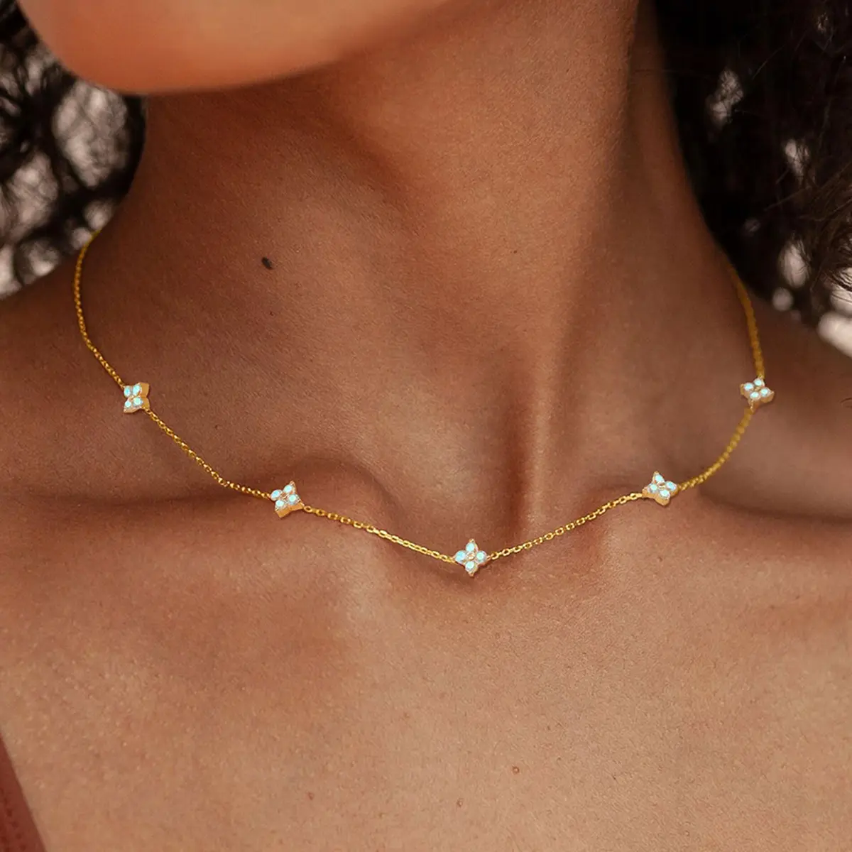 Dainty Lucky Leaf Necklace for Women 14K Gold Plated CZ Clover Pendant Choker Necklaces to Daughter Mom Stackable Chain Graduation Wedding Prom Brides Jewelry