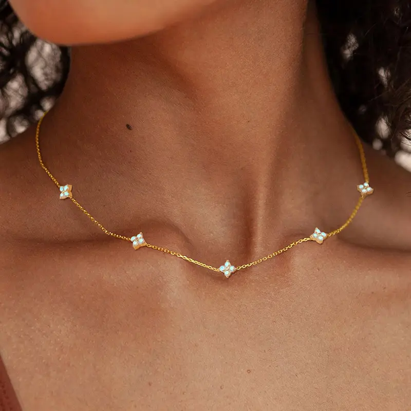 Dainty Lucky Leaf Necklace for Women 14K Gold Plated CZ Clover Pendant Choker Necklaces to Daughter Mom Stackable Chain Graduation Wedding Prom Brides Jewelry