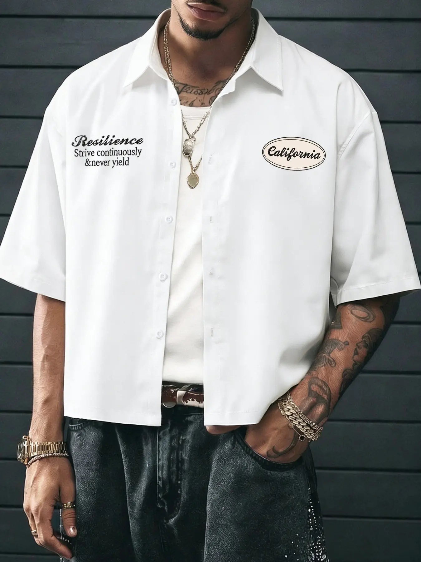 Men's Summer Letter Print Short Sleeve Casual Button Up Shirt, Loose Fit, Casual Daily Wear, Campus Style, Commute Top, Comfortable and Stylish, Casual Trendy Shirt, Collared Shirts