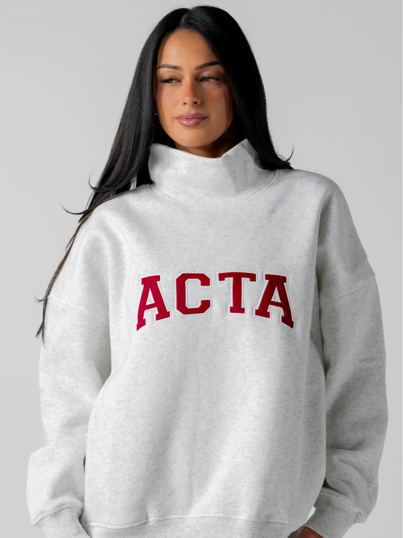 ACTA Essential Mock Neck Pullover - Lightweight Cozy Oversized High Neckline with Ribbed Cuffs & Collegiate Lettering