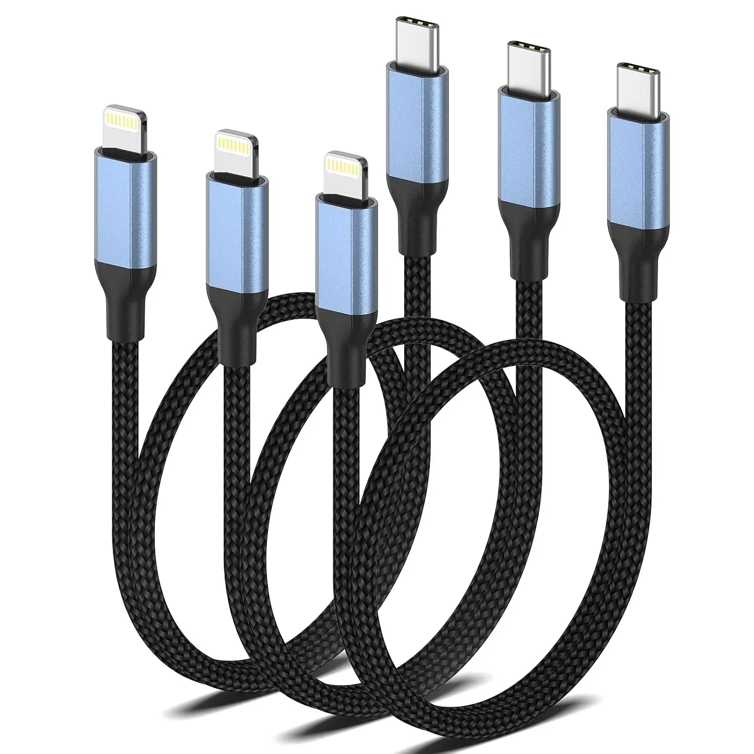 6 Inch USB C to Lightning Cable, 3Pack [MFi Certified] 0.5 foot Short Type c to iPhone Charger Cable Nylon Braided USBC Fast Charging Cord for iPhone 14/13/12/11Pro/X/XR/8/7/6/Plus/SE/iPad, PowerBank