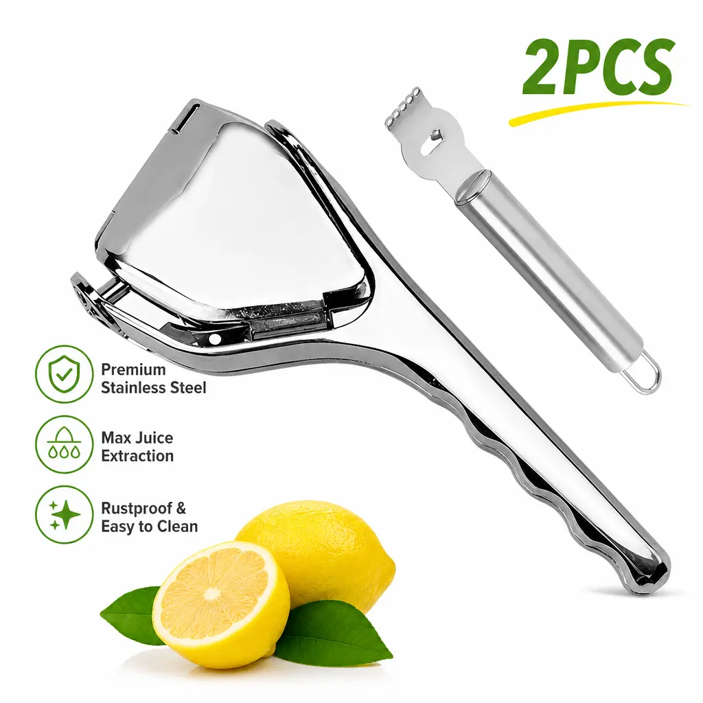 Stainless Steel Lemon Squeezer with Zester - Heavy-Duty Metal Citrus Juicer, Manual Kitchen Utensil with Multi-Hole Bowl for Bartending, Daily Prep, Seed-Free Juice Extraction, Fast & Effortless Maximum Yield