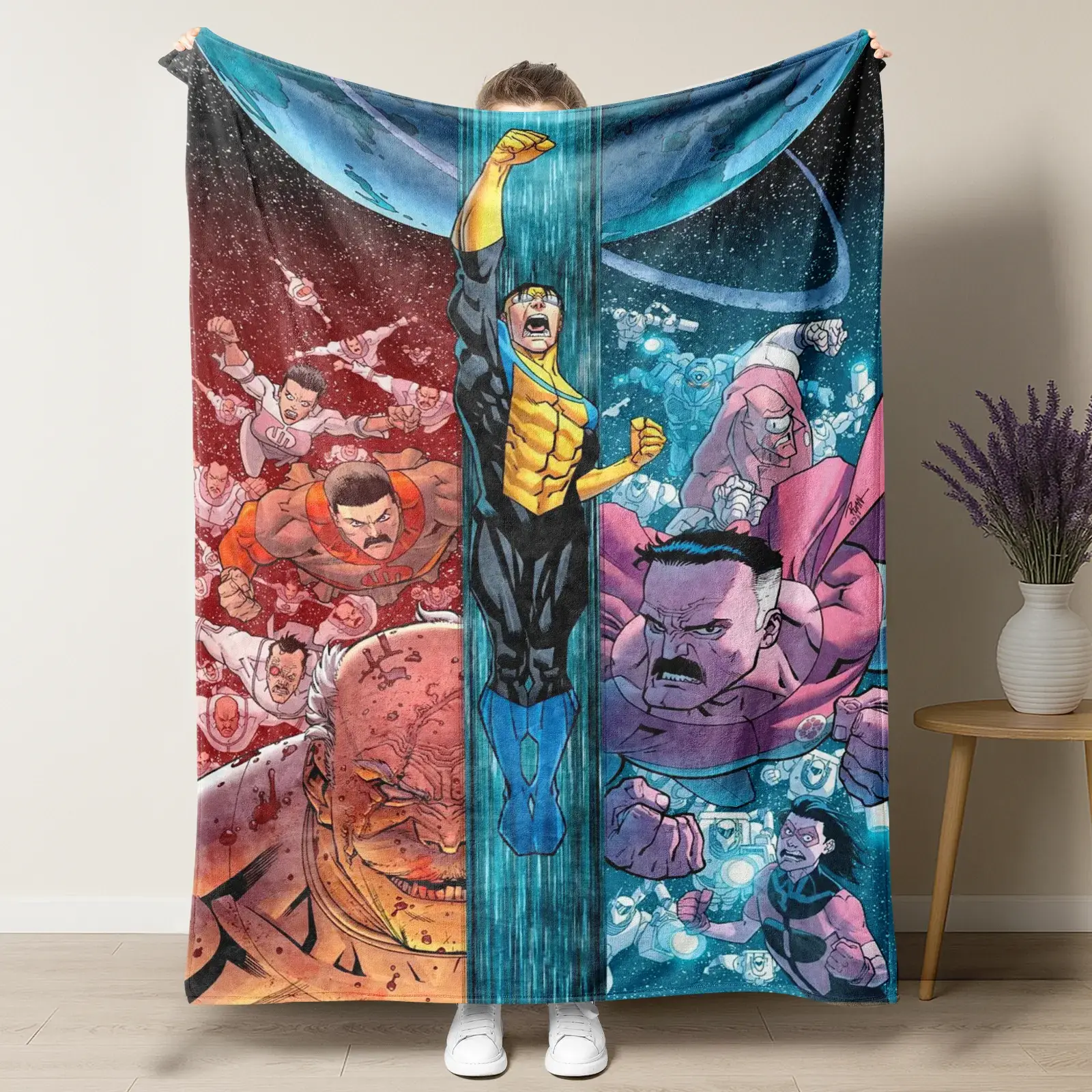 Invincible Comic Book Throw Blanket, Ultra Soft Fleece Blanket for Fans, Epic Battle Graphic Art Plush Blanket for Bed Couch, Birthday Gift for Men Teens, Geeky Room Decor