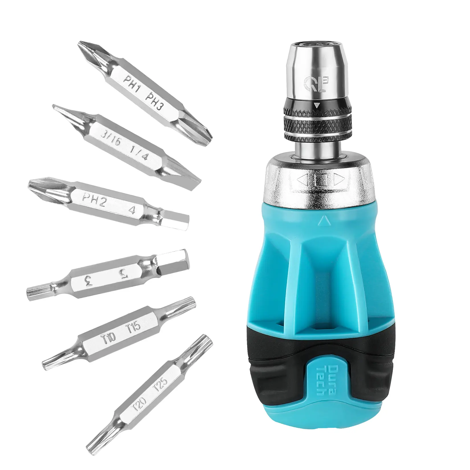 #summersale DURATECH Stubby Ratcheting Screwdriver, 12-in-1 Multibit Short Screw Drivers, Premium S2 Steel, Innovated Bits Quick-Load Mechanism, with Phillips, Slotted, Torx, Square Bits Stored in Handle