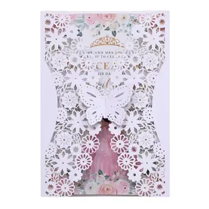 Hollow 3D Butterfly Buckle European Rose Invitation Card for Wedding & Valentine's Day