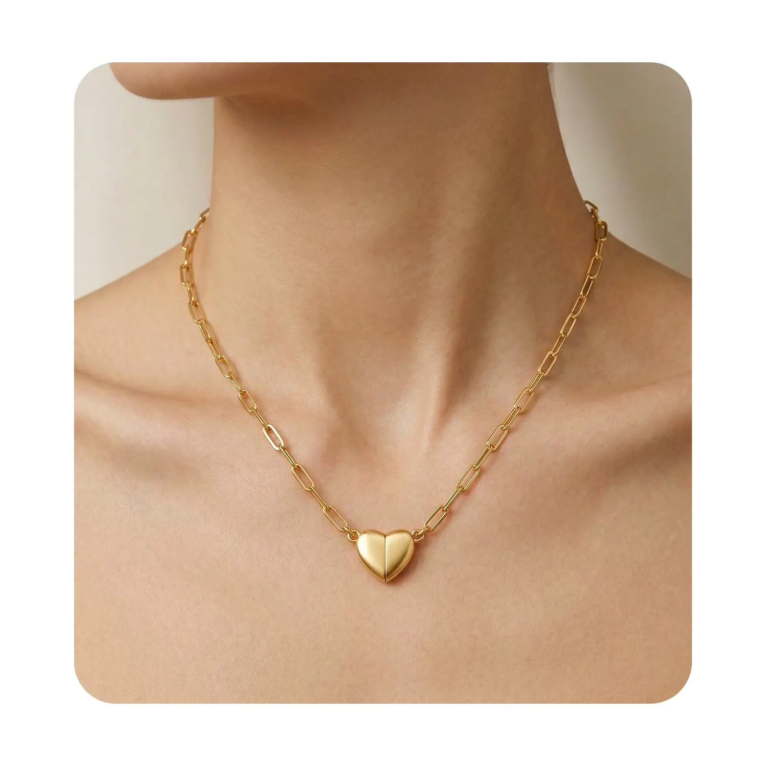 Magnetic Heart Necklaces for Women, Pendant Choker Necklaces Small Gold Love Open Heart Chain Necklace for Women Dainty Gold Necklace Gifts for Her, love Party Valentine's Day Gift, Mothersdaygift
