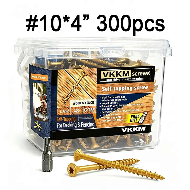 VKKM 300 hexagon socket head solid screws with yellow zinc coating, cross groove countersunk wood screws, complimentary T25 screwdriver bit, suitable for indoor wooden furniture construction