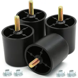 4Pcs 2 inch Plastic Sofa Legs, Black Round Furniture Replacement Legs with M8 Bolts for Couch Dresser Cabinet Chair Bed Coffee Table