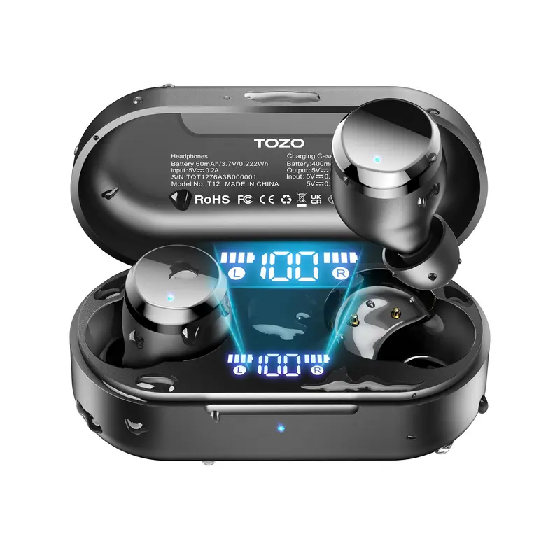 TOZO NC3 Écouteurs Bluetooth sans Fil Ecouteurs Bluetooth 5.3 avec Hybride ANC Appels IA ENC ORIGX 2.0 Acoustique EQs Ajustement 68H d'Autonomie LED Écran Jeu Mode USB Type C IPX8 Rose