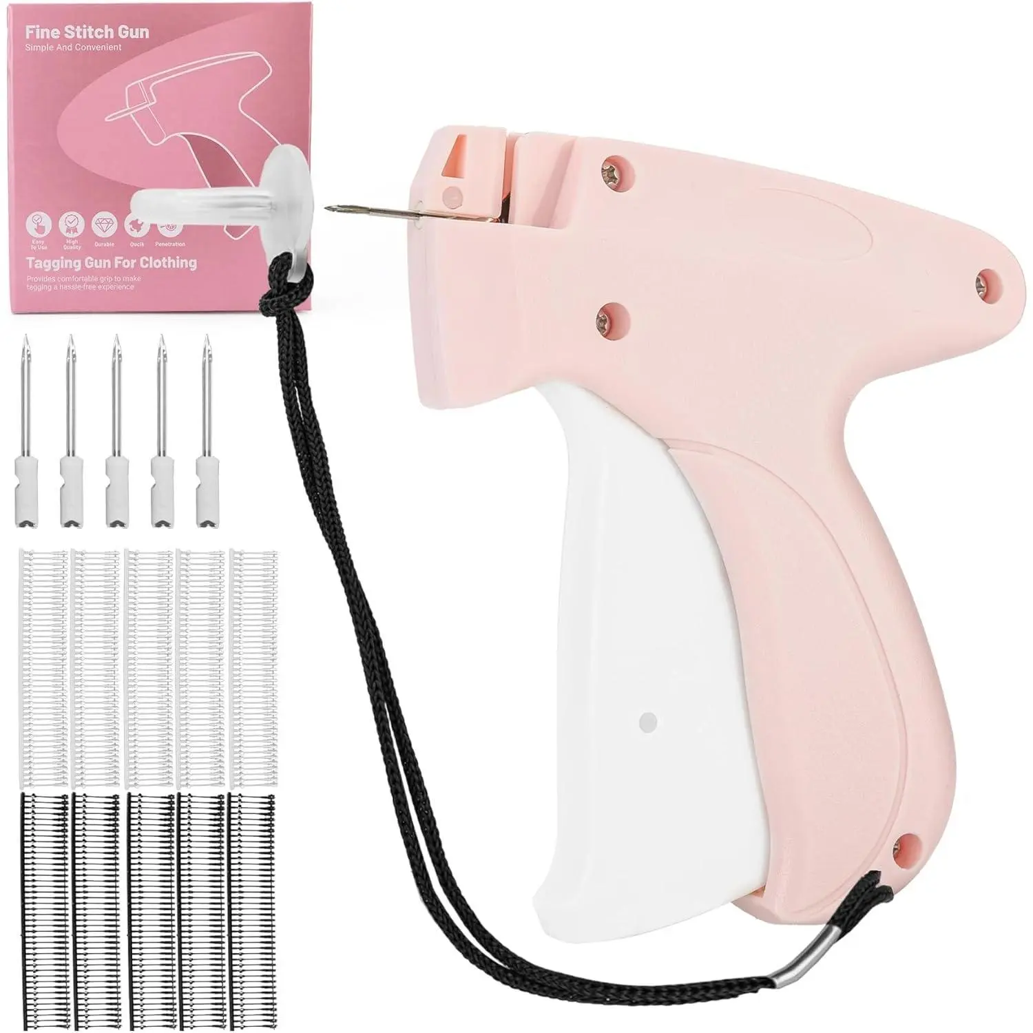 Stitch Gun for Clothes - Handheld Stitch Gun Quick Clothing Fixer - Tagging Gun - Includes 6 Needle, 500 Black Fasteners & 500 White Fasteners