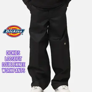 Dickies Loose Fit Double Knees Pants Casual Jean Style for Men Mid Waist Straight Leg Beige Cotton Blend Stain Resistant Workwear