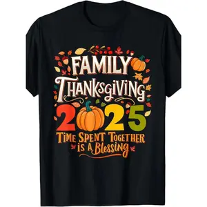 Family Thanksgiving 2025 T-Shirt, Retro Pumpkin Leaf Graphic Tee, Fall Holiday Shirt for Men & Women, Autumn Family Gathering Outfit