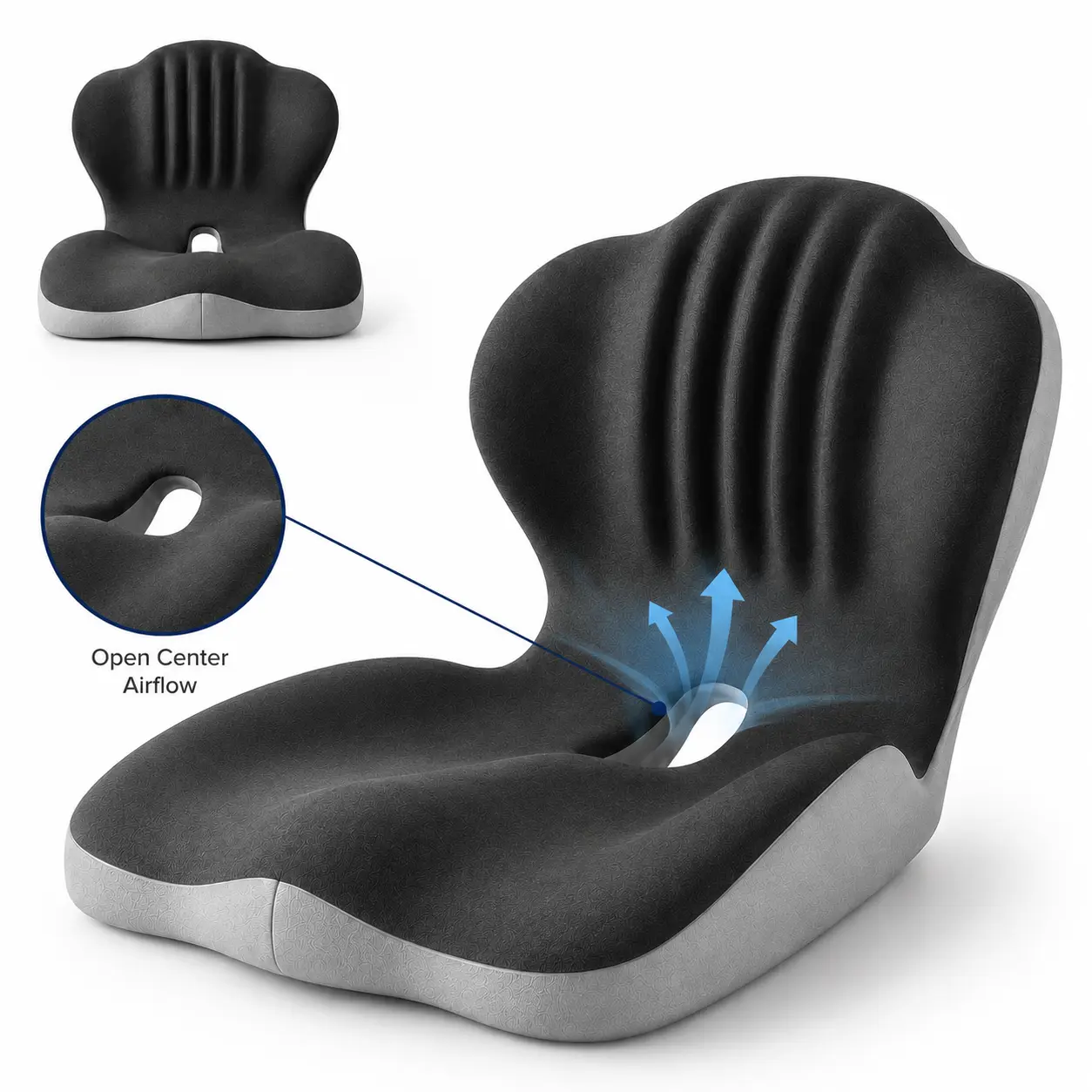 GEECO 2-in-1 Memory Foam Seat & Back Cushion with Built-In Lumbar Support, 1-Piece Chair Pad for Office Chair, Car Seat, Truck Drivers, Gaming & Home Gift