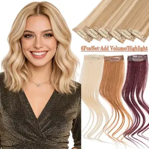 6PCS Clip In Human Hair Extensions Remy Single Invisible Clips – Natural Balayage Highlights, Lightweight Volumizer Hairpiece
