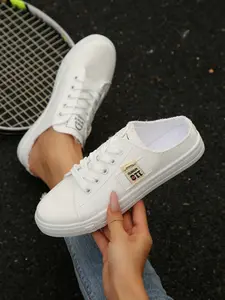 Women's Canvas Sneakers, Streetwear Shoes, Slip-On Low Top Casual Shoes, Lace-Up Backless Mule Flats, Comfortable Breathable Walking Shoes