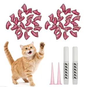 PETAXCELL Cat Nail Caps, Cat Claw Covers with Adhesive Glue and Applicators, Kitten Claw Caps Soft Paws, (40pcs, XS, Crystal Pink), Intended for Pet Tips /  Nail Covers / Control Paws