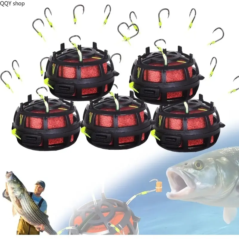 6 Hook Anti-Snag Fishing Rig with Bait Cage, Heavy-Duty Carp Feeder Rig, Wear-Resistant Anti-Tangle Design,fishing bait lures girl High Capture Rate Carp Fishing Accessories, Professional Pre-Tied Feeder Rig for Big Carp Freshwater Angling