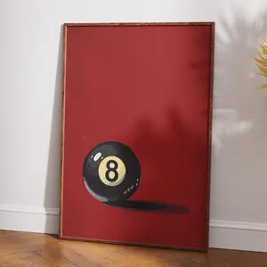Lucky 8 Ball Wall Art, Vintage Pool Ball Poster, Retro Red Billiards Print, Trendy Apartment Decor, Aesthetic Game Room Wall Art (No Frame)